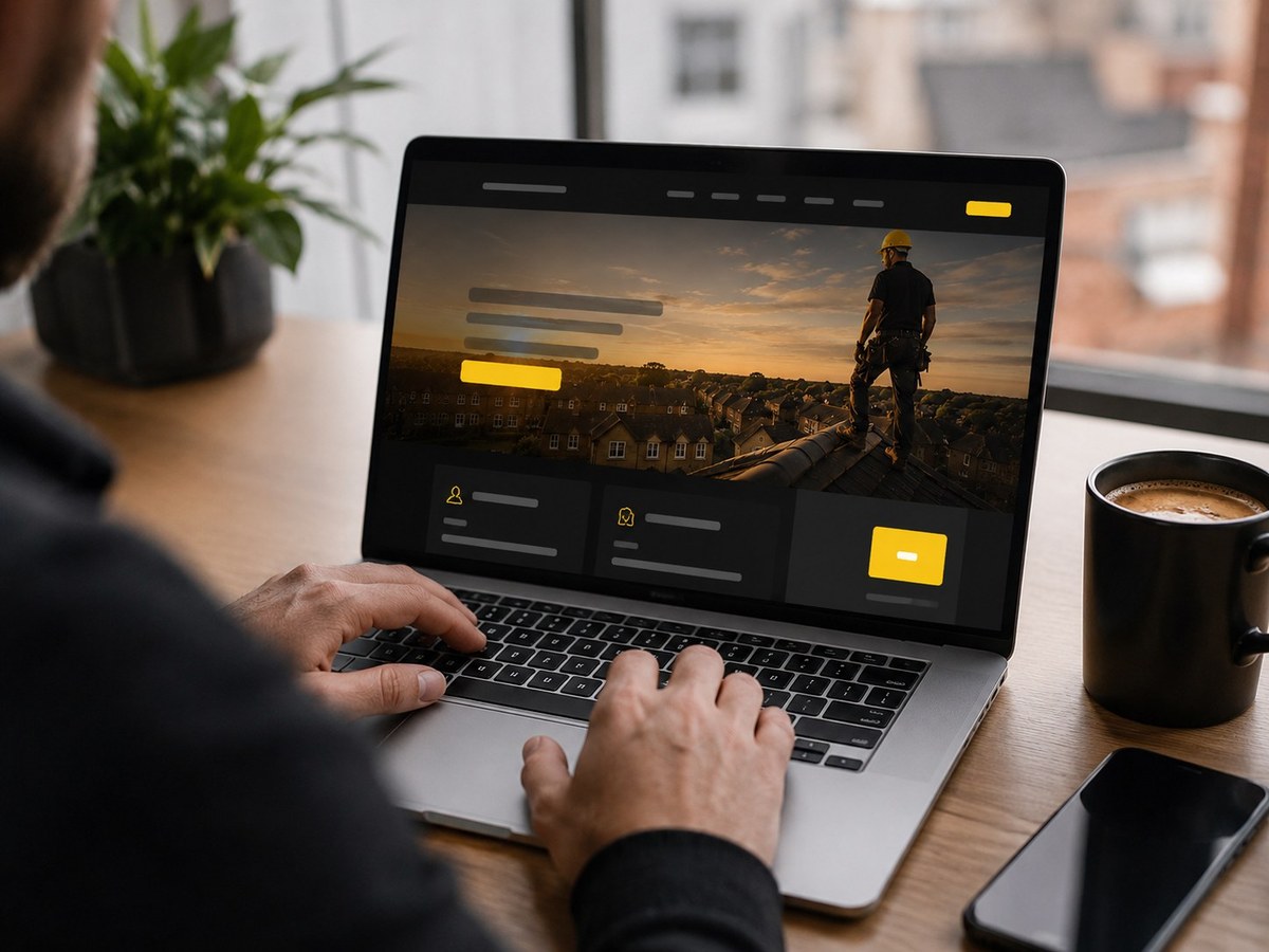 A professional trade website shown on a laptop